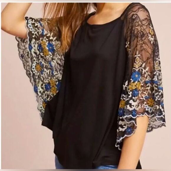 Akemi+Kin sheer lace dolman sleeve blouse black S - Picture 1 of 7